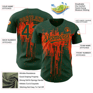 Custom Green Orange 3D Pattern Design Dripping Splatter Art Authentic Baseball Jersey