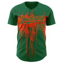 Load image into Gallery viewer, Custom Kelly Green Orange 3D Pattern Design Dripping Splatter Art Authentic Baseball Jersey
