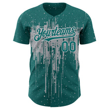 Load image into Gallery viewer, Custom Teal Gray 3D Pattern Design Dripping Splatter Art Authentic Baseball Jersey
