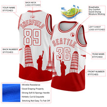 Load image into Gallery viewer, Custom White Red Holiday Travel Monuments Silhouette Authentic City Edition Basketball Jersey
