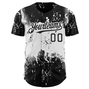 Custom Black White 3D Pattern Design Abstract Splatter Grunge Art Authentic Baseball Jersey