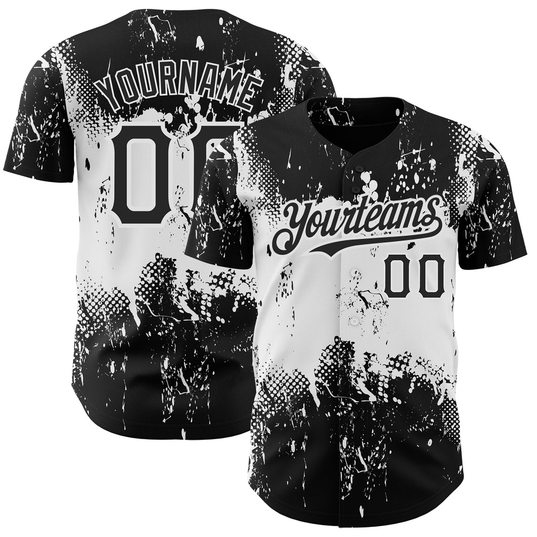 Custom Black White 3D Pattern Design Abstract Splatter Grunge Art Authentic Baseball Jersey