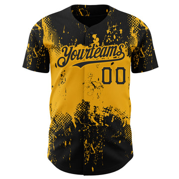 Custom Black Gold 3D Pattern Design Abstract Splatter Grunge Art Authentic Baseball Jersey