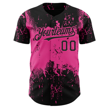 Custom Black Pink 3D Pattern Design Abstract Splatter Grunge Art Authentic Baseball Jersey