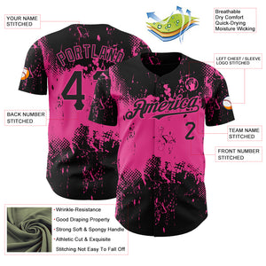 Custom Black Pink 3D Pattern Design Abstract Splatter Grunge Art Authentic Baseball Jersey