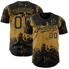 Load image into Gallery viewer, Custom Black Old Gold 3D Pattern Design Abstract Splatter Grunge Art Authentic Baseball Jersey
