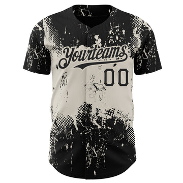 Custom Black Cream 3D Pattern Design Abstract Splatter Grunge Art Authentic Baseball Jersey