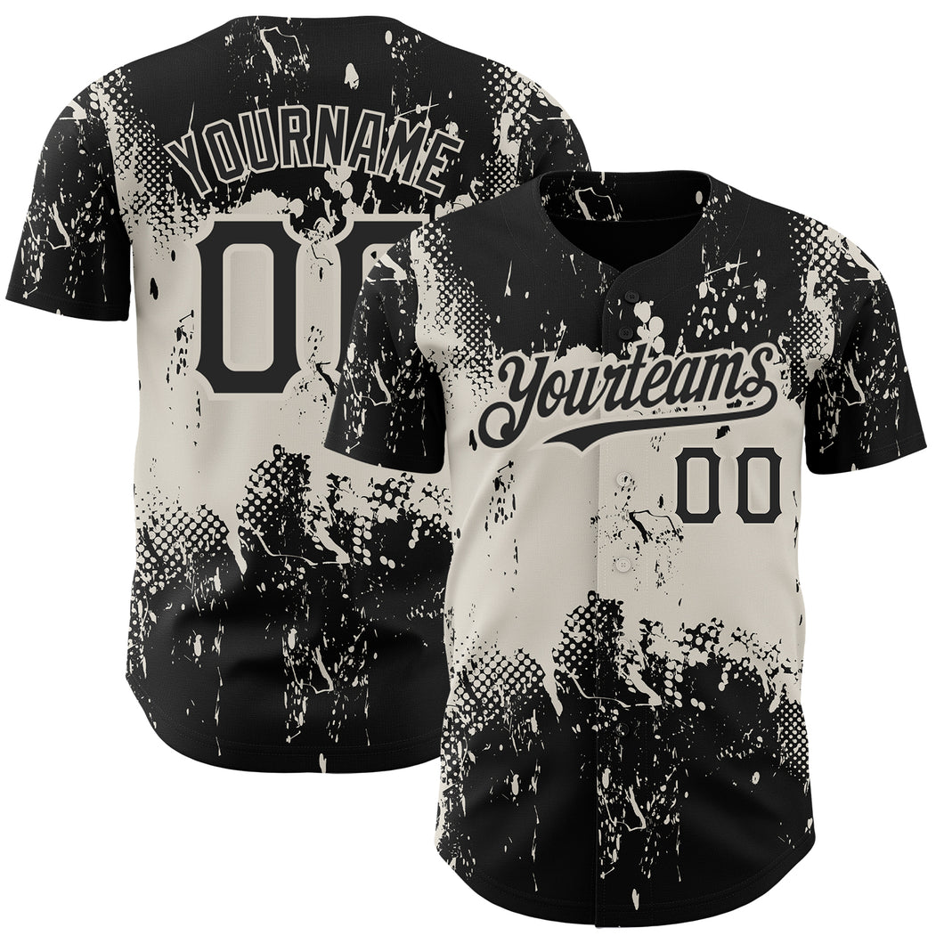 Custom Black Cream 3D Pattern Design Abstract Splatter Grunge Art Authentic Baseball Jersey