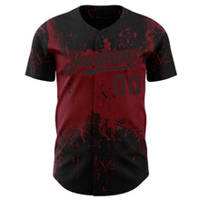 Load image into Gallery viewer, Custom Black Crimson 3D Pattern Design Abstract Splatter Grunge Art Authentic Baseball Jersey
