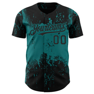 Custom Black Teal 3D Pattern Design Abstract Splatter Grunge Art Authentic Baseball Jersey