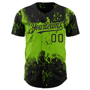 Custom Black Neon Green 3D Pattern Design Abstract Splatter Grunge Art Authentic Baseball Jersey