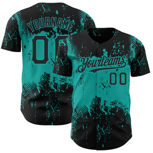 Custom Black Aqua 3D Pattern Design Abstract Splatter Grunge Art Authentic Baseball Jersey