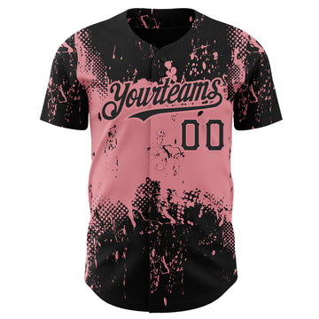 Custom Black Medium Pink 3D Pattern Design Abstract Splatter Grunge Art Authentic Baseball Jersey