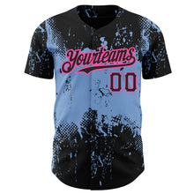 Load image into Gallery viewer, Custom Black Light Blue-Pink 3D Pattern Design Abstract Splatter Grunge Art Authentic Baseball Jersey
