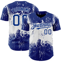 Load image into Gallery viewer, Custom Royal White 3D Pattern Design Abstract Splatter Grunge Art Authentic Baseball Jersey
