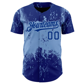 Custom Royal Light Blue 3D Pattern Design Abstract Splatter Grunge Art Authentic Baseball Jersey