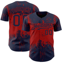 Load image into Gallery viewer, Custom Navy Red 3D Pattern Design Abstract Splatter Grunge Art Authentic Baseball Jersey
