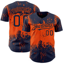 Load image into Gallery viewer, Custom Navy Orange 3D Pattern Design Abstract Splatter Grunge Art Authentic Baseball Jersey
