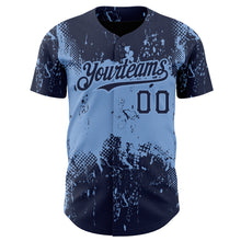 Load image into Gallery viewer, Custom Navy Light Blue 3D Pattern Design Abstract Splatter Grunge Art Authentic Baseball Jersey
