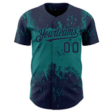 Load image into Gallery viewer, Custom Navy Teal 3D Pattern Design Abstract Splatter Grunge Art Authentic Baseball Jersey
