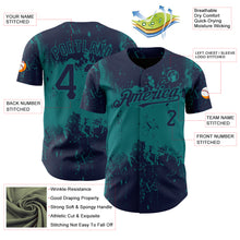 Load image into Gallery viewer, Custom Navy Teal 3D Pattern Design Abstract Splatter Grunge Art Authentic Baseball Jersey
