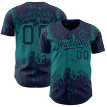 Load image into Gallery viewer, Custom Navy Teal 3D Pattern Design Abstract Splatter Grunge Art Authentic Baseball Jersey
