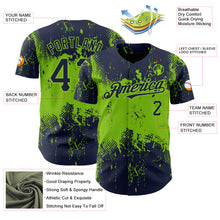 Load image into Gallery viewer, Custom Navy Neon Green 3D Pattern Design Abstract Splatter Grunge Art Authentic Baseball Jersey
