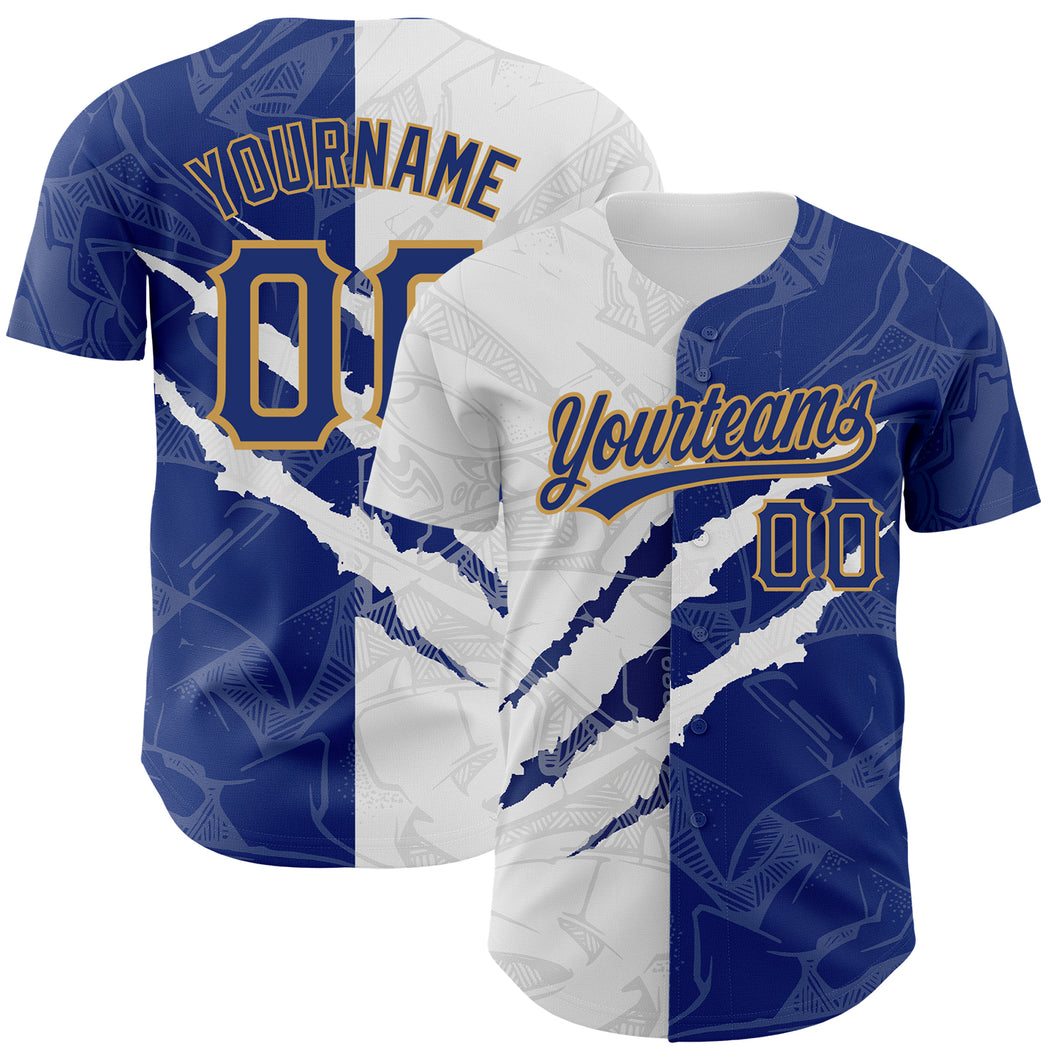 Custom Graffiti Pattern Royal-Old Gold 3D Scratch Authentic Baseball Jersey