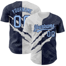 Load image into Gallery viewer, Custom Graffiti Pattern Light Blue-Navy 3D Scratch Authentic Baseball Jersey
