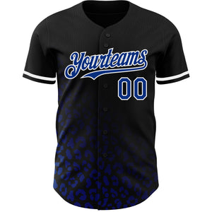 Custom Black Royal-White 3D Pattern Design Leopard Print Fade Fashion Authentic Baseball Jersey