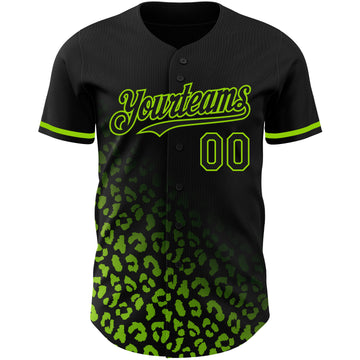 Custom Black Neon Green 3D Pattern Design Leopard Print Fade Fashion Authentic Baseball Jersey