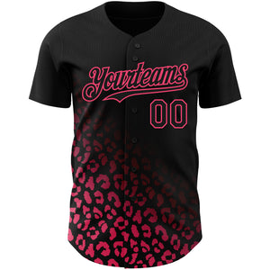 Custom Black Neon Pink 3D Pattern Design Leopard Print Fade Fashion Authentic Baseball Jersey