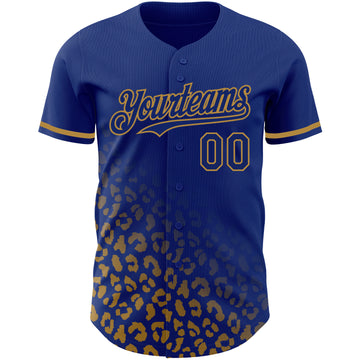 Custom Royal Old Gold 3D Pattern Design Leopard Print Fade Fashion Authentic Baseball Jersey