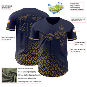 Custom Navy Old Gold 3D Pattern Design Leopard Print Fade Fashion Authentic Baseball Jersey