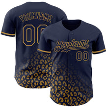 Load image into Gallery viewer, Custom Navy Old Gold 3D Pattern Design Leopard Print Fade Fashion Authentic Baseball Jersey
