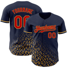 Load image into Gallery viewer, Custom Navy Red-Old Gold 3D Pattern Design Leopard Print Fade Fashion Authentic Baseball Jersey
