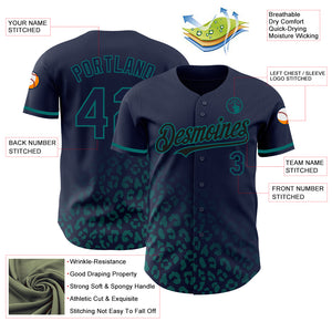 Custom Navy Vintage USA Flag-Teal 3D Pattern Design Leopard Print Fade Fashion Authentic Baseball Jersey