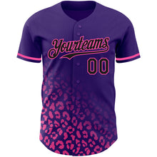 Load image into Gallery viewer, Custom Purple Black-Pink 3D Pattern Design Leopard Print Fade Fashion Authentic Baseball Jersey
