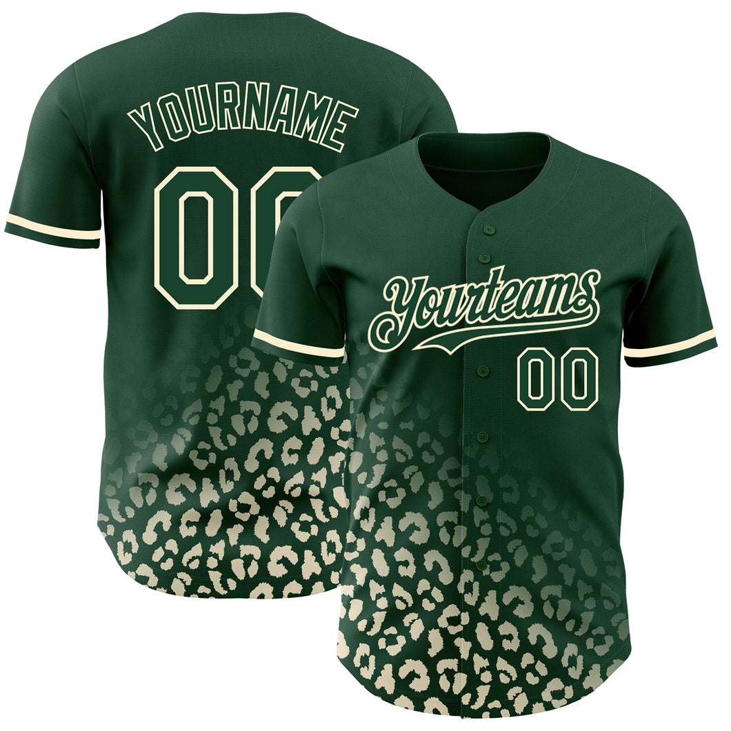 Custom Green Cream 3D Pattern Design Leopard Print Fade Fashion Authentic Baseball Jersey