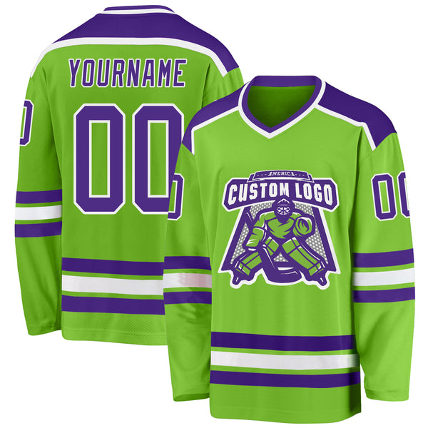 Custom Neon Green Purple-White Hockey Jersey Fast Shipping – FiitgCustom