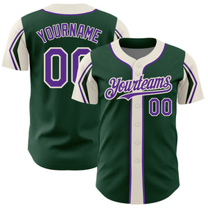 Custom Green Purple-Cream 3 Colors Arm Shapes Authentic Baseball Jersey