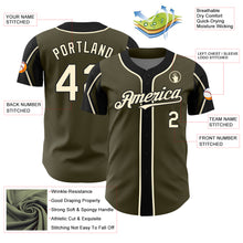 Load image into Gallery viewer, Custom Olive Cream-Black 3 Colors Arm Shapes Authentic Salute To Service Baseball Jersey
