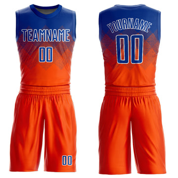 Custom Orange Royal-White Round Neck Sublimation Basketball Suit Jersey