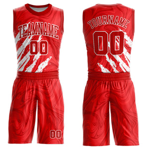 Custom Red White Round Neck Sublimation Basketball Suit Jersey