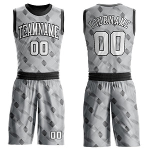 Custom Gray White-Black Round Neck Sublimation Basketball Suit Jersey