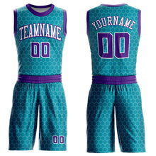 Load image into Gallery viewer, Custom Teal Purple-White Round Neck Sublimation Basketball Suit Jersey
