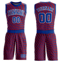 Load image into Gallery viewer, Custom Red Royal-White Triangle Shapes Round Neck Sublimation Basketball Suit Jersey
