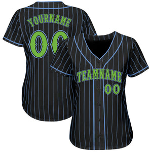 Custom Black Light Blue Pinstripe Neon Green Authentic Baseball Jersey