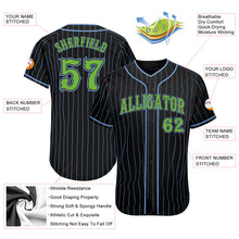 Load image into Gallery viewer, Custom Black Light Blue Pinstripe Neon Green Authentic Baseball Jersey
