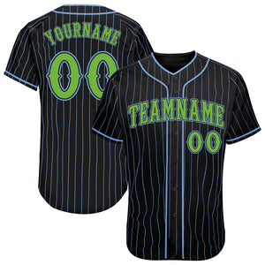 Custom Black Light Blue Pinstripe Neon Green Authentic Baseball Jersey